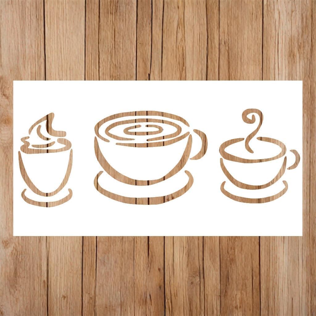 Coffee Cup Stencil, Teacup Stencil | Coffee Bar Coctail Stencils for Painting on Wood, Glass, Wall, Rock, Fabric, Walls, Canvas, Glassware | Coffee Stencils (7x11 Size)