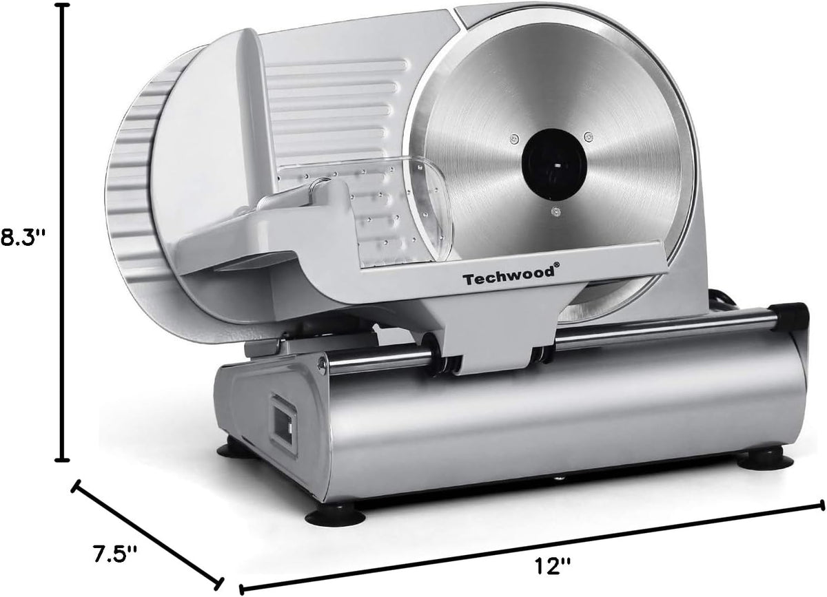 Meat Slicer, Techwood 200W Electric Food Slicer with Removable 9” Stainless Steel Double Blade, Silver