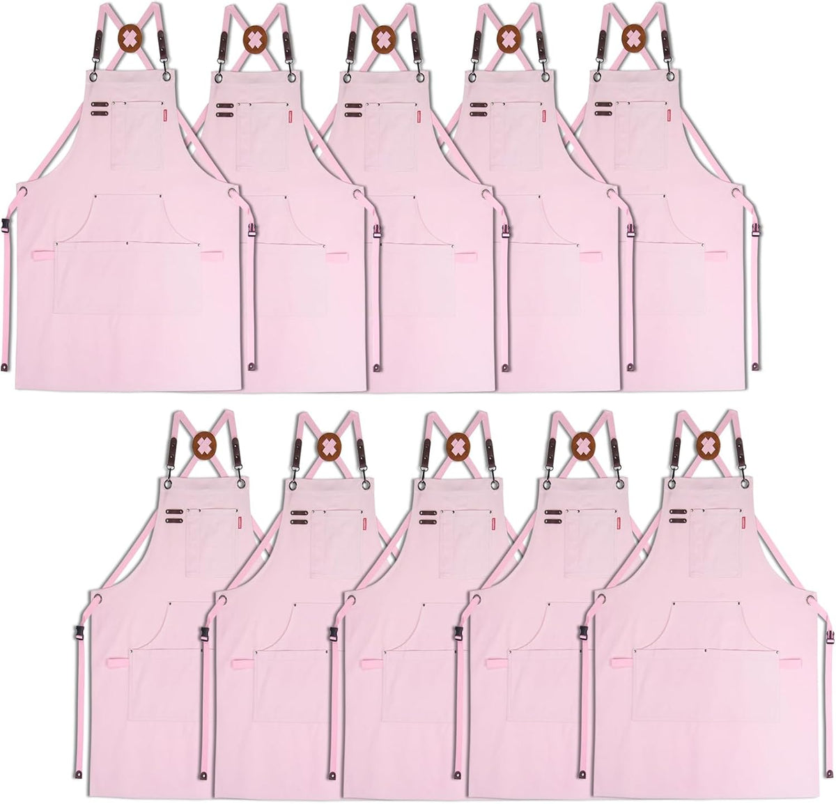 10 Pack Kitchen Aprons, Work Apron, Canvas, Multiple Pockets, Gardening, Painting, BBQ, Artist, Carpenter, Sizes M to XXL, Pink