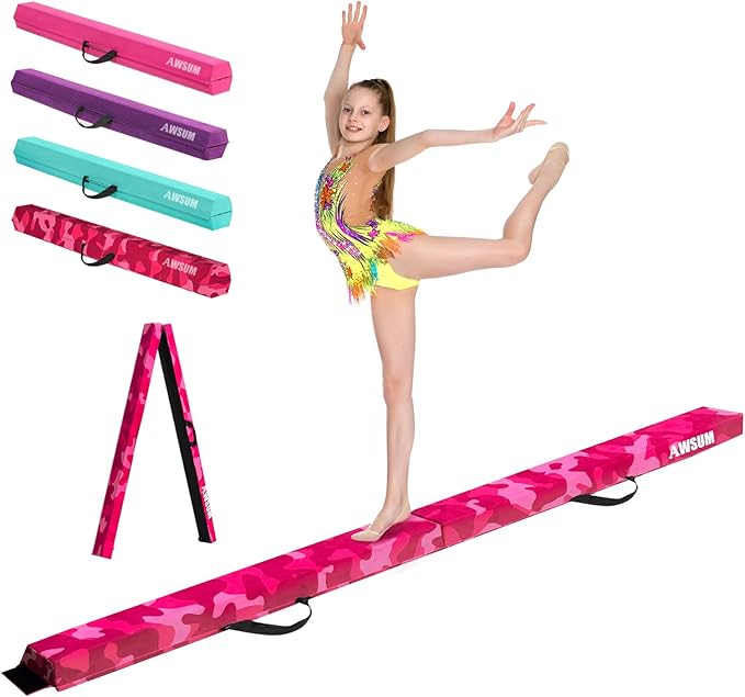 AWSUM Foldable Balance Beam for Kids, 6ft/8ft/9ft/10ft Anti-Slip Gymnastics Equipment, Suede Cover, Toddler to Teen, for Home Training School