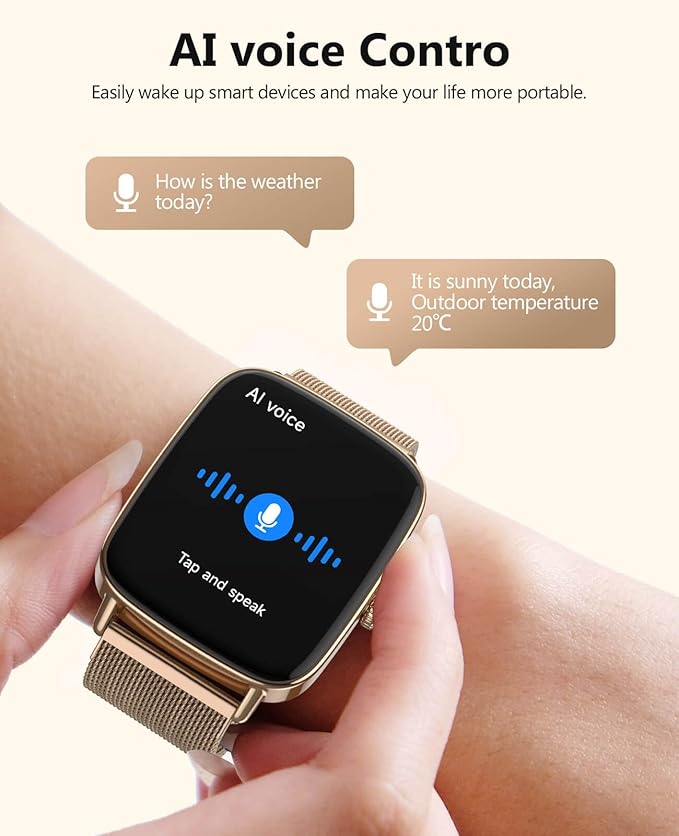 2025 Smart Watches for Women, 1.85" AI Voice Smartwatch, 24/7 Heart Rate Monitor, Stress/SpO2/Sleep Tracker, IP68 Waterproof, Weather, 100+ Sports Fitness Tracker for Android iOS Gold Metal
