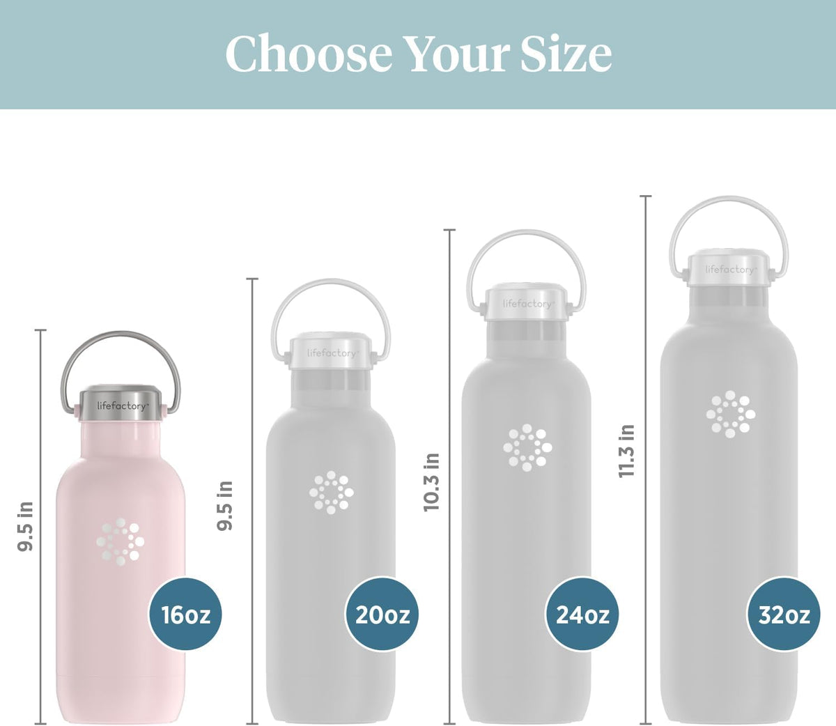 Lifefactory Stainless Steel Vacuum-Insulated Sport Bottle, 16 Ounce, Desert Rose