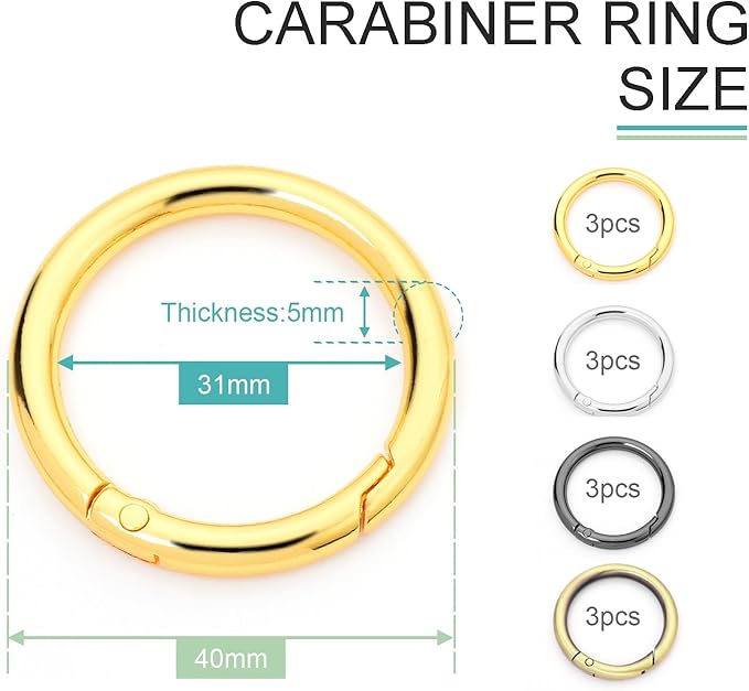 12 Pack 1-1/4Inch Assorted Round Carabiner Snap Clip, Metal Keychain Ring, Spring O Rings for Replacement Purse Strap, Paracord Lanyard Clips, Pet Collar, Keychain Rings Hardware DIY Crafts Making