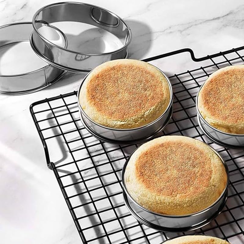 HLMOptimo English Muffin Rings, Stainless Steel Crumpet Rings, 6 Pcs Nonstick Metal Round Ring Molds with Silicone Oil Brush (3.15 inch)