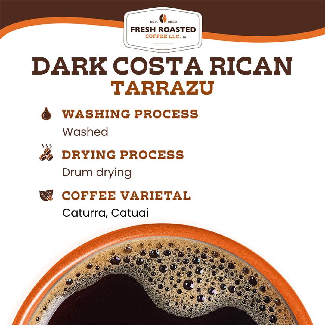 Fresh Roasted Coffee, Dark Costa Rica Tarrazu, Dark Roast, 24 Pods for K Cup Brewers