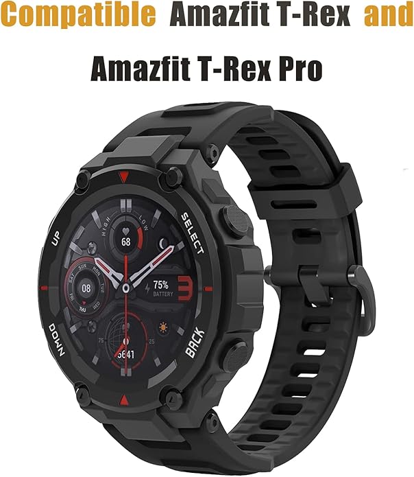 2 Pack Waterproof Bands Compatible with Amazfit T-Rex Pro Watch Bands, Soft Silicone Replacement Band for Amazfit T-Rex/T-Rex Pro Smartwatch