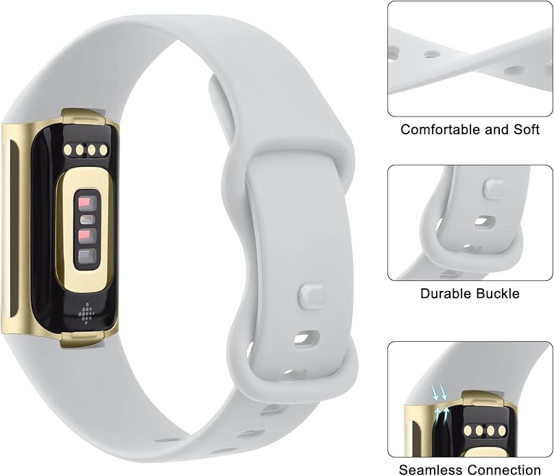 2 Pack Bands Compatible with Fitbit Charge 6 / Fitbit Charge 5 Bands for Women Men, Waterproof Classic Soft Sports Replacement Wristbands