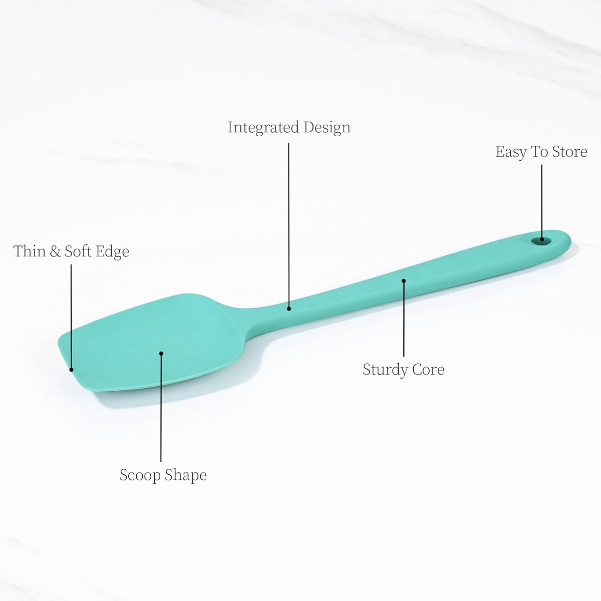 600ºF Heat Resistant Spatula, 11.34 inch High Heat Food Safe Semless Kitchen Silicone Spoon Spoonula Scraper for Cooking Baking Mixing Scraping Stirring Nonstick Cookware Pan Bowl (Aqua Sky)