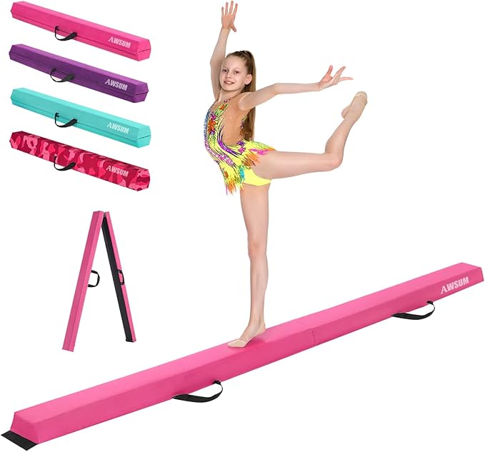 AWSUM Foldable Balance Beam for Kids, 6ft/8ft/9ft/10ft Anti-Slip Gymnastics Equipment, Suede Cover, Toddler to Teen, for Home Training School