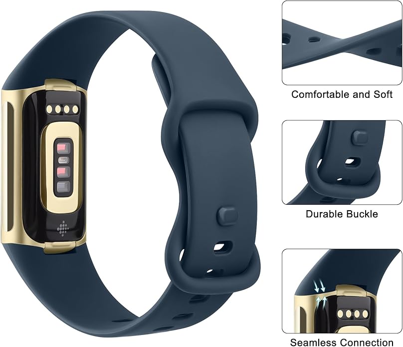2 Pack Bands Compatible with Fitbit Charge 6 / Fitbit Charge 5 Bands for Women Men, Waterproof Classic Soft Sports Replacement Wristbands