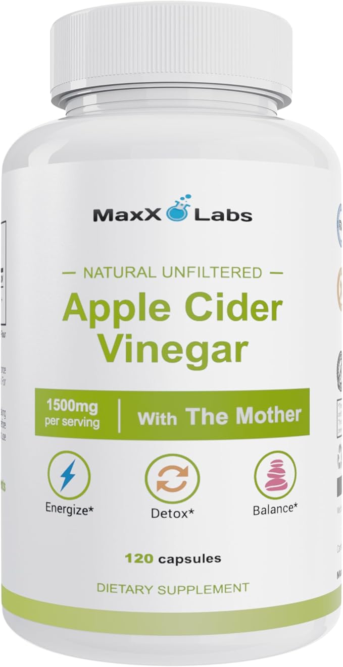 Apple Cider Vinegar Capsules with Mother, 1500mg ACV Pills, Helps Improve Energy, Support Efforts to Improve Immunity and Digestion High Potency, Non-GMO, Gluten-Free - 60-Day Supply