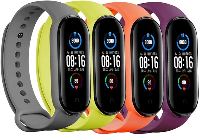 (4/8 PACK) Xiaomi Mi 5 & Mi 6 Strap Replacement Bracelets for Mi Band 5 & Mi 6 SmartWatch Bands, Skin-Friendly Soft & Flexible Silicone Wristband for Male and Female