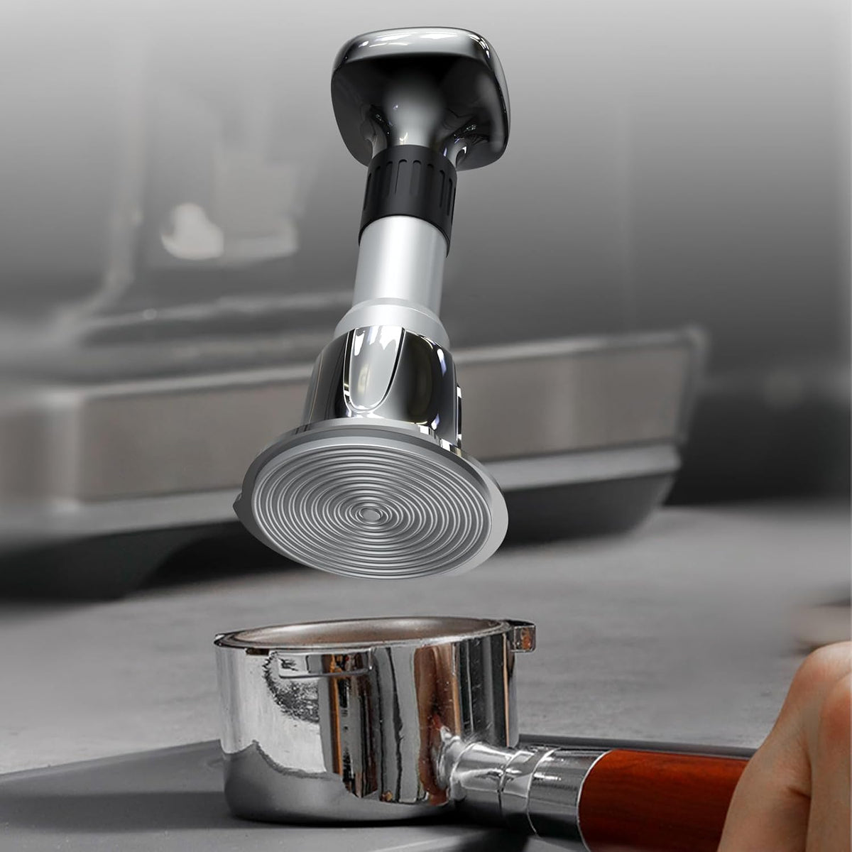 Espresso Tamper, 53mm Tamper 25lb-40lb with Stainless Steel Base, Coffee Tamper with with Sound Feedback, Provides Consistent Tampingwith Comfortable Grip