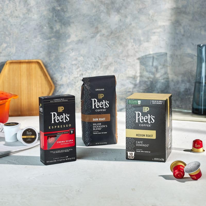 Peet's Coffee, Medium Roast Single Serve Coffee Pods - Cafe Domingo 10 Count (1 Box of 10 Pods)