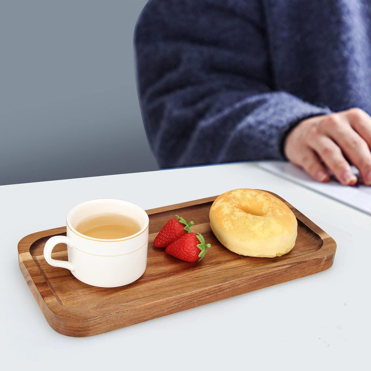 2 Pcs Rectangular Serving Platters for Food Dish Party Wooden Charcuterie Boards 14" x 7" Acacia Wood Trays for Kitchen Counter Decor Rectangle Dessert Plates Cheese Board Snack Appetizer Platter
