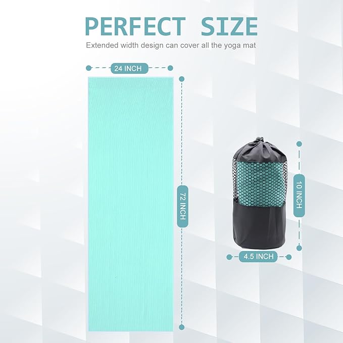 Eunzel Yoga Towel,Hot Yoga Mat Towel with Grip Dots Sweat Absorbent Non-Slip for Hot Yoga, Pilates and Workout 24" x72", Teal