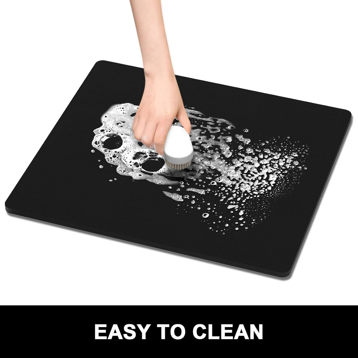 Rnivvi Dish Drying Mat, 16x18" Absorbent Drying Mat for Kitchen Counter, Cute Heat Resistant Dish Drying Pad Anti-Slip Dish Mat Drying Kitchen Mat, Dish Rack Mats for Bar Counter, Jet Black