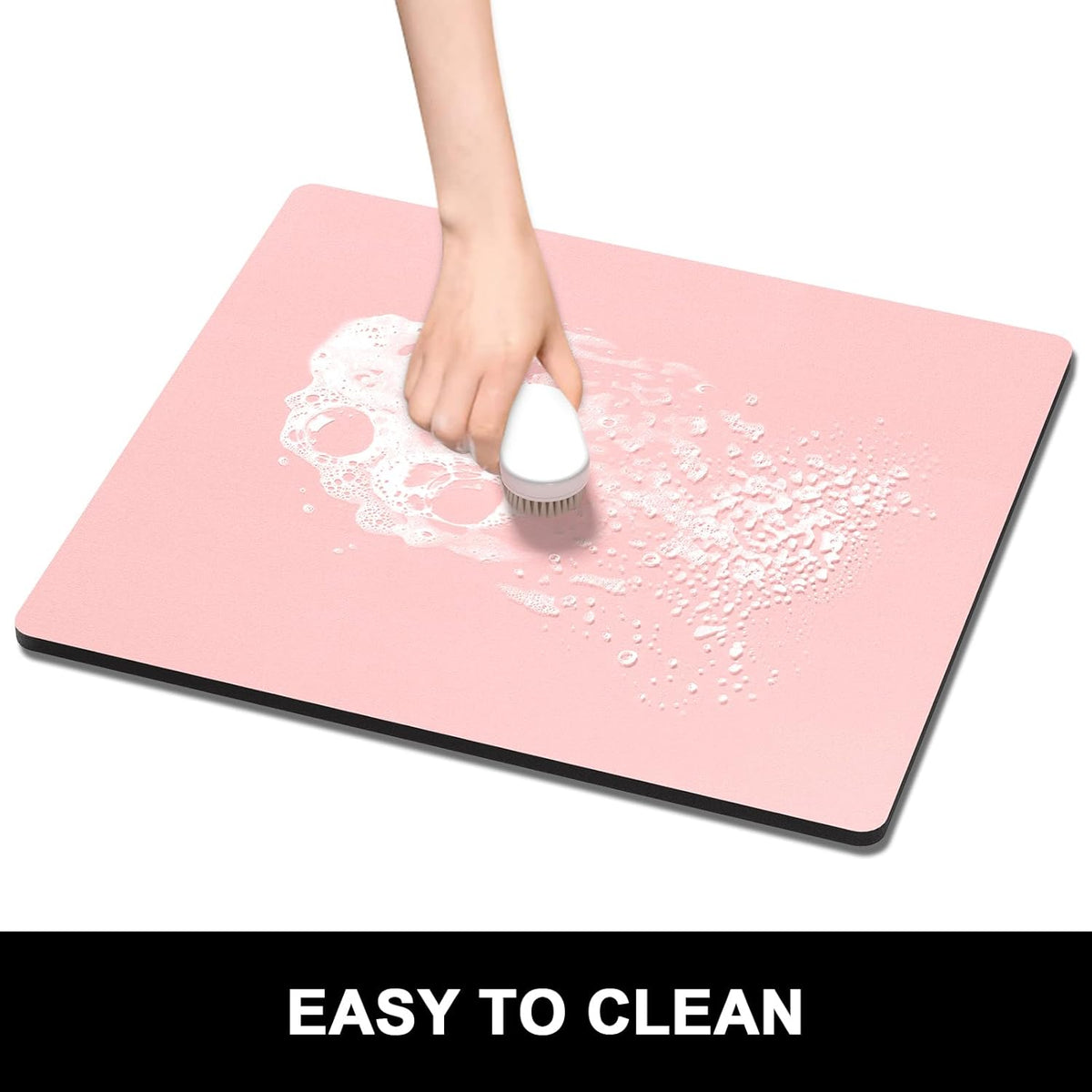 Rnivvi Dish Drying Mat for Kitchen Counter, 16 x 18" Cute Absorbent Heat Resistant Drying Pad with Non-slip Rubber, Coffee Bar Mats for Coffee Machine Dish Rack Kitchen Decor Accessories, Pink