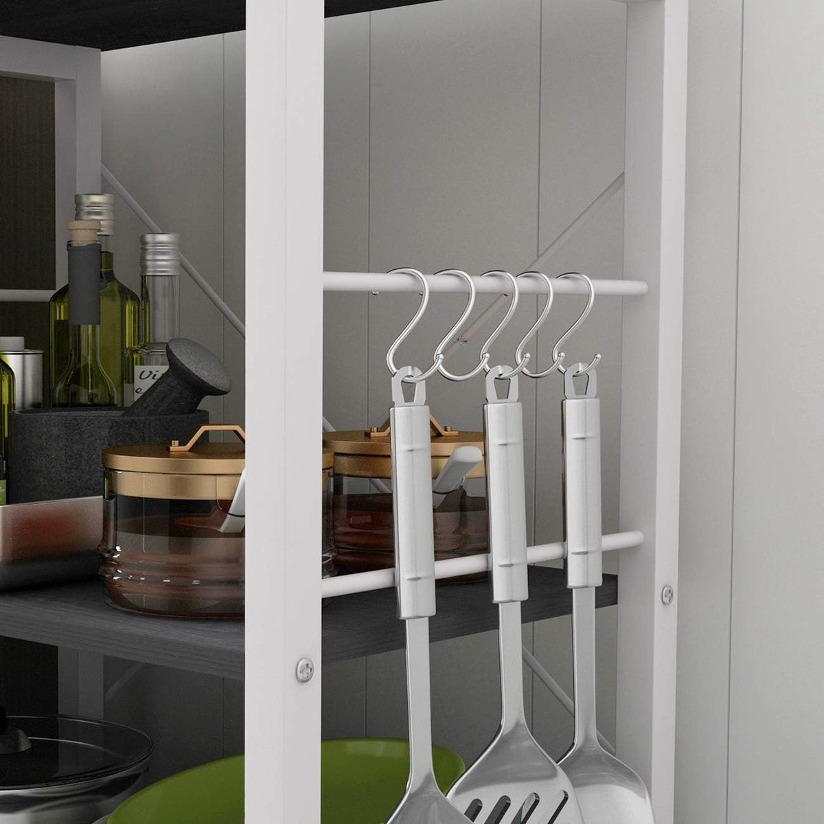 DlandHome Standing Baker's Rack Appliance Table Small Rolling Cart, 3-Tier Kitchen Rack Utility Storage Shelf Microwave Stand, W4-Black