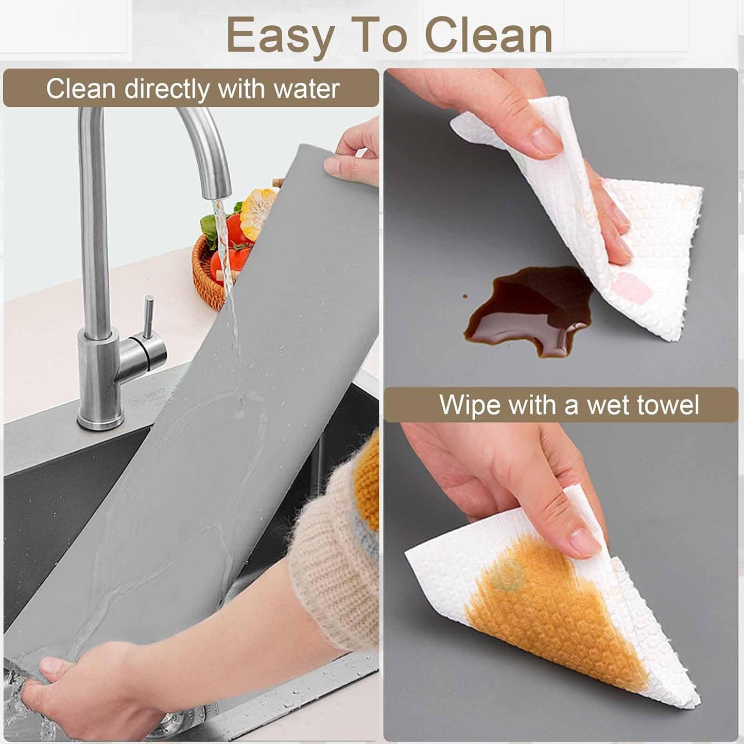 78.7"x15.7"(200cmx40cm) Large Silicone Mats for Countertop, Heat Resistant Mat, Waterproof Nonslip Silicone Kitchen Counter Mat, Nonstick Table Placemat, Multipurpose Mat, Light Gray
