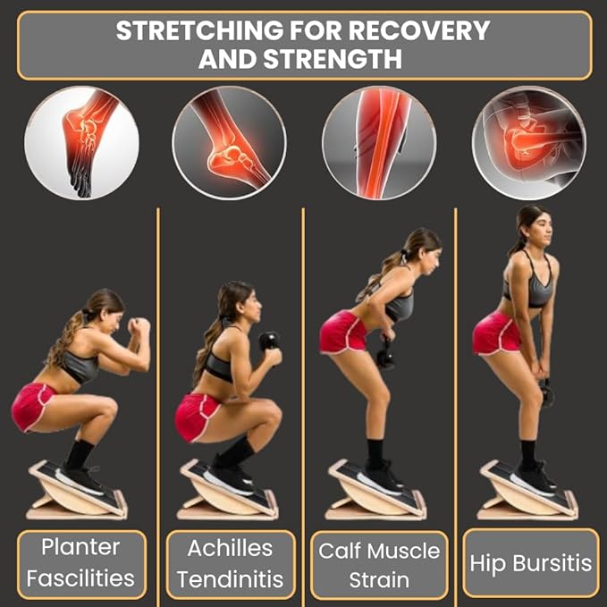 2-in-1 Fitness Slant Board for Calf Stretching Adjustable Incline Board for Mobility, Rehab, Yoga, Pilates, Planter Fasciitis Calf Stretcher Balance Board for Feet Heel Ankle – Portable