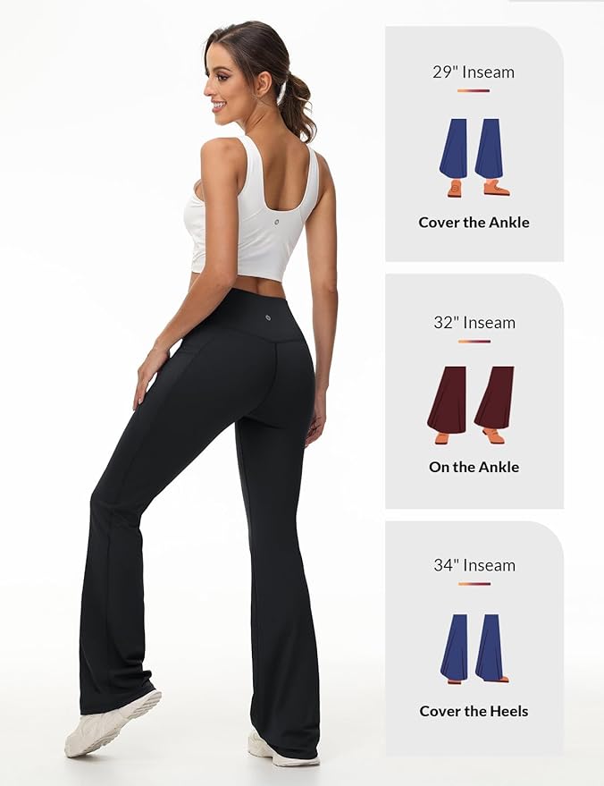 baleaf Women's V Crossover Flare Leggings with Pockets Yoga Pants High Waist Casual Workout Gym Bell Bottom Leggings