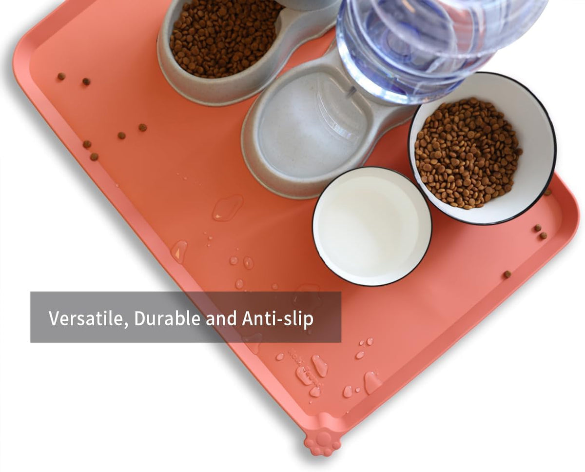 Hoki Found X-Large Silicone Pet Feeding Mats - Non Slip, Waterproof Food & Drink Mats for Dogs, Cats & Carpet - Burnt Coral