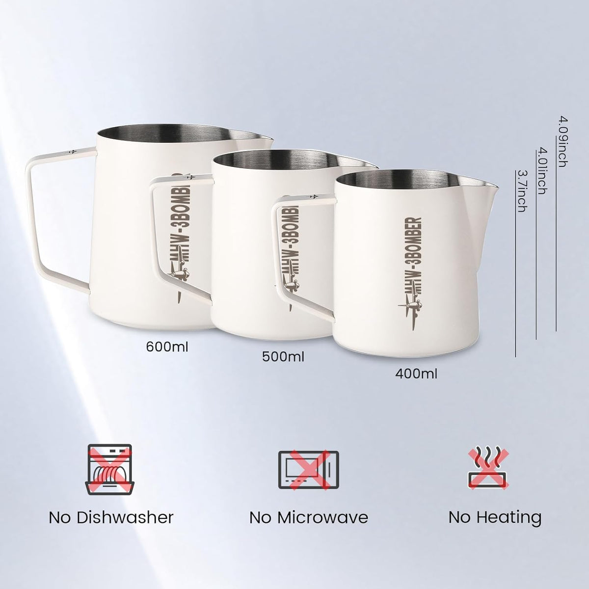 MHW-3BOMBER Espresso Steaming Pitcher Milk Frothing Pitcher Stainless Steel Milk Coffee Cappuccino Latte Art Barista Cup 20oz/600ml P5021W