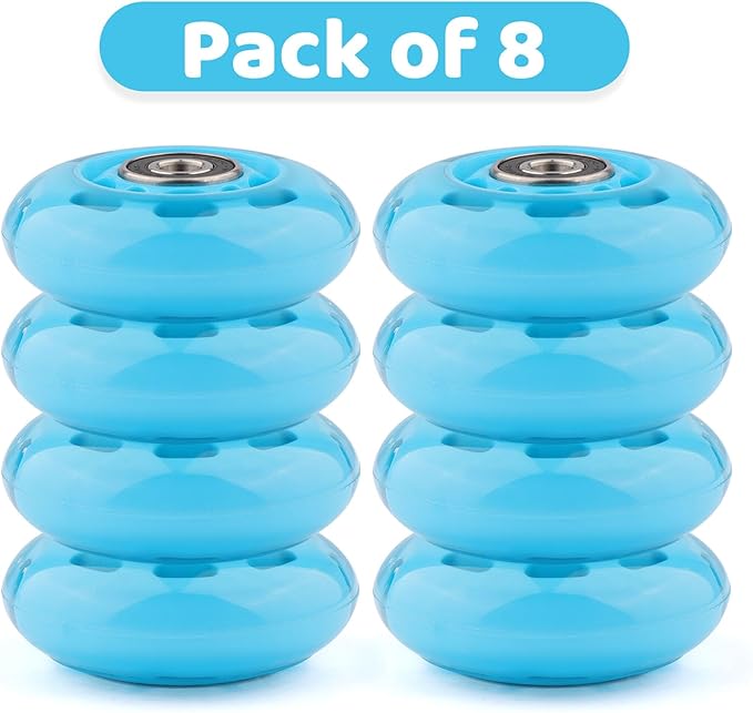 8pcs Inline Skate Wheels Led Light-Up Wheels 64/70/72/76/80mm w/Bushings 85-88A for Kids and Youth Beginners Children's Inline Skates Indoor/Outdoor Use (Blue, 64mm)