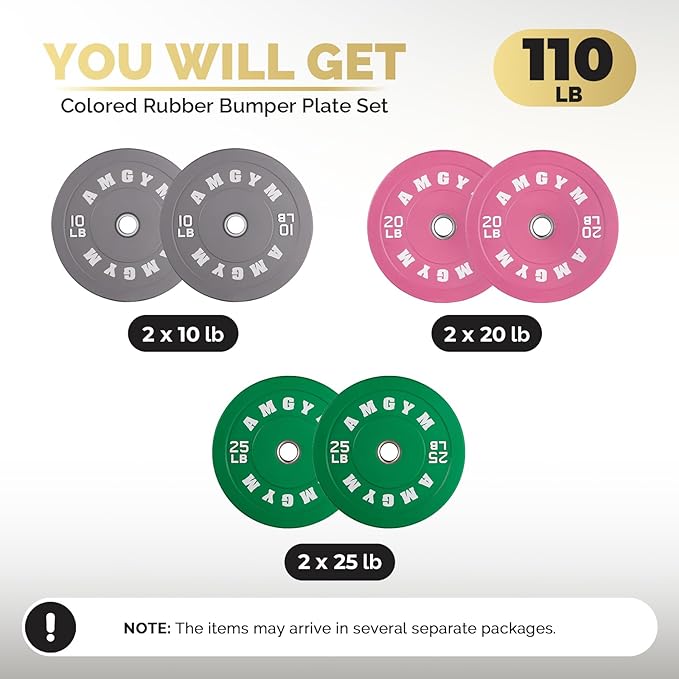 2 Inch Bumper Plates,10-500lbs,Barbell Rubber Olympic Weight Plates Set for Home Gym, Strength Training & Weight Lifting, Multiple Options Colors