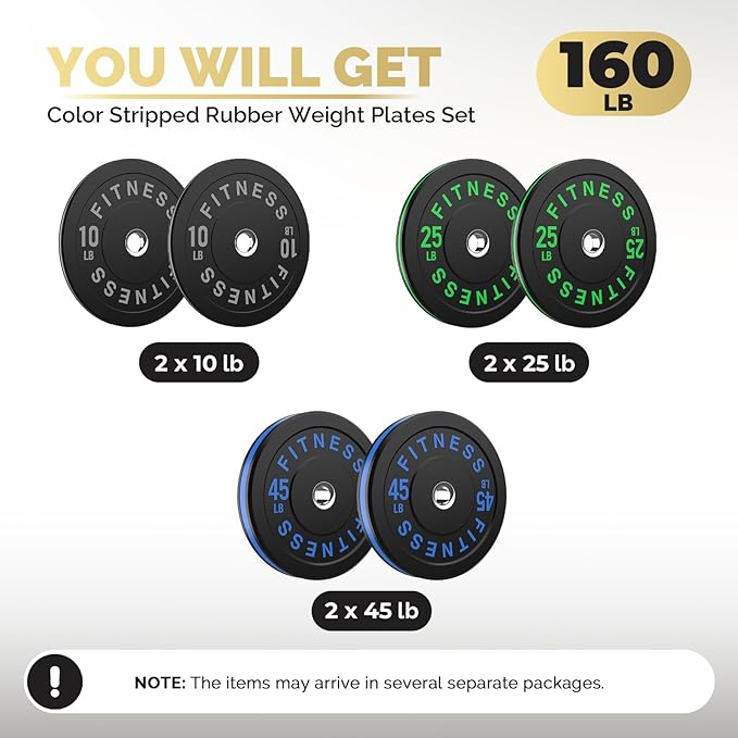 2 Inch Bumper Plates,10-500lbs,Barbell Rubber Olympic Weight Plates Set for Home Gym, Strength Training & Weight Lifting, Multiple Options Colors