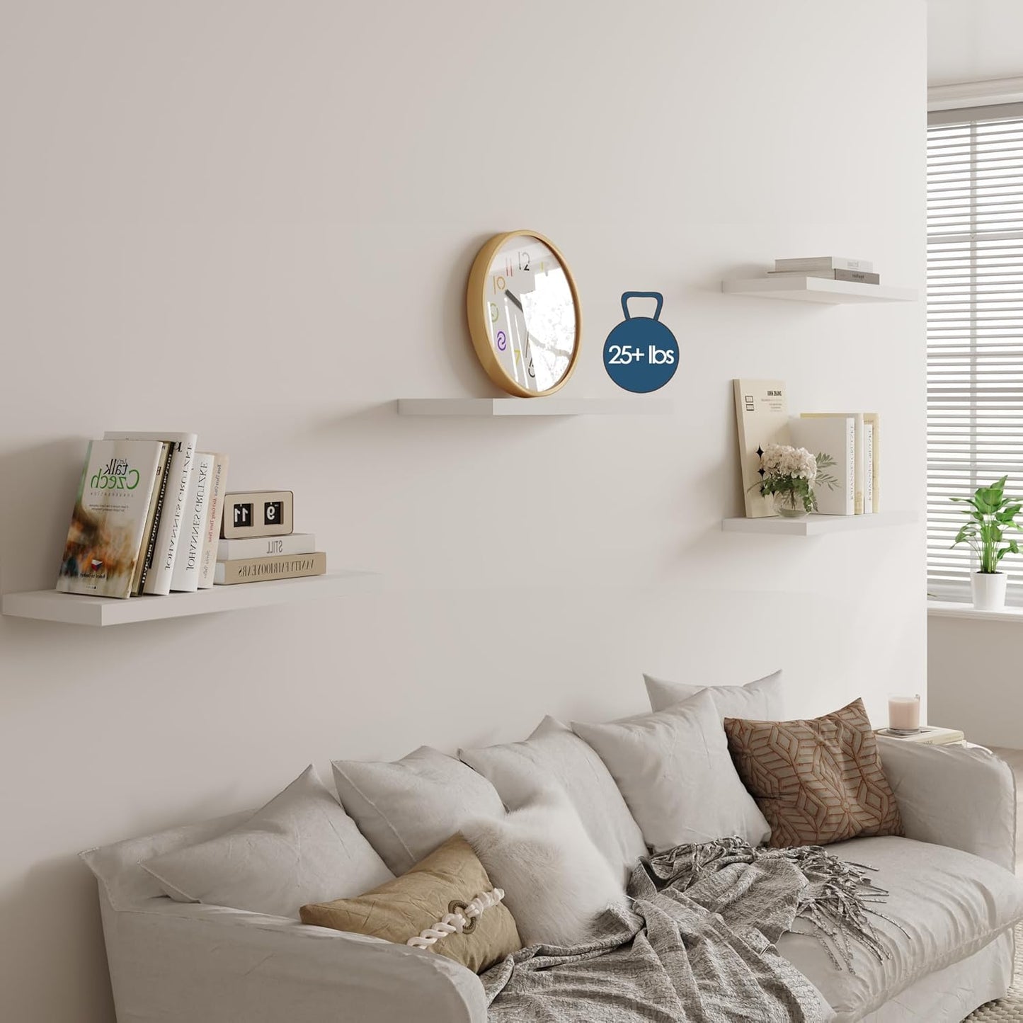 Wall Shelf Set of 1, White Floating Shelves 24 in W x 10 in D x 1 in H, Wooden Floating Wall Shelf with Invisible Brackets for Living Room/Bedroom/Bathroom/Kitchen Storage and Decor