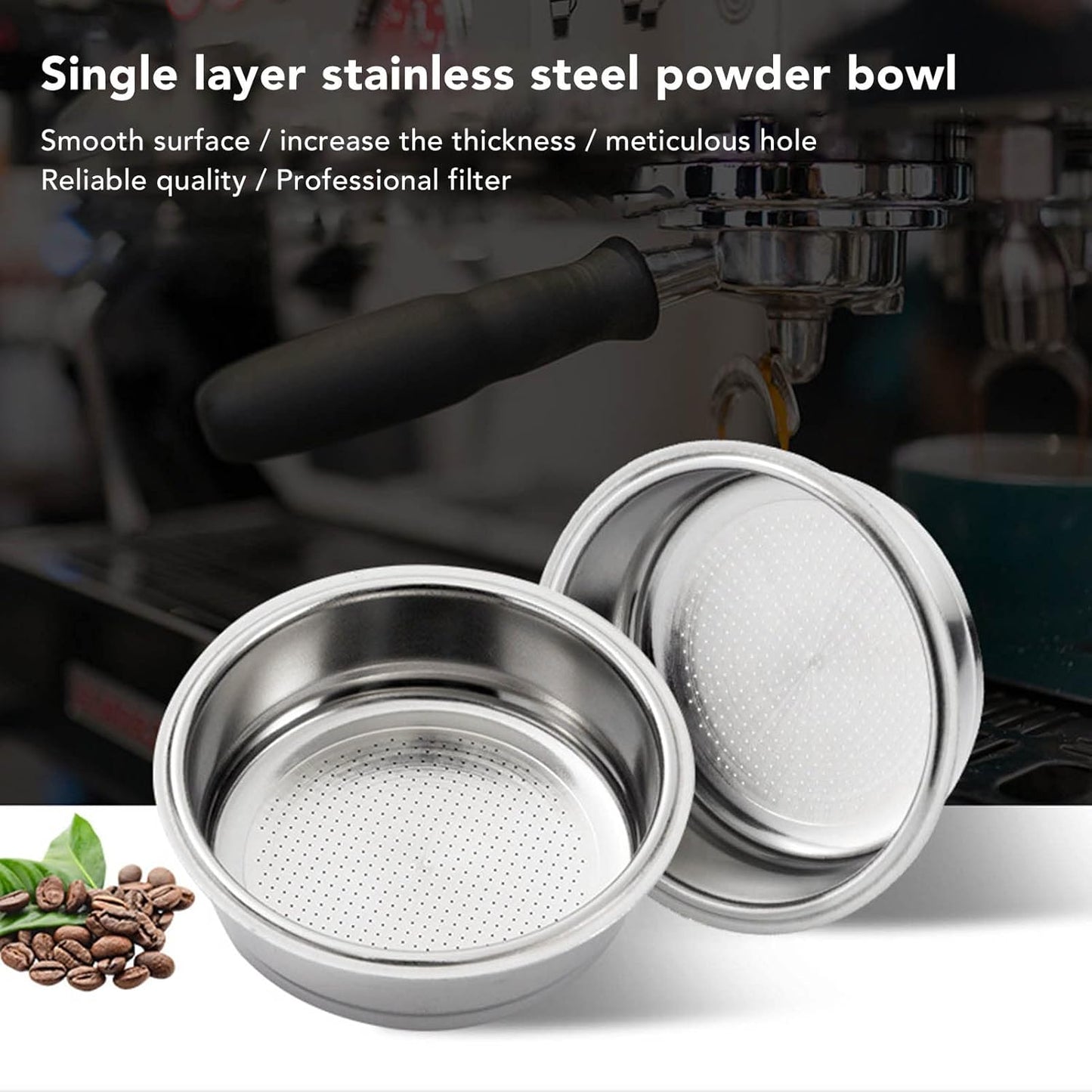 Double Cup Stainless Steel Coffee Filter 51mm, Double Layer Pressurized Filter for Portafilter Coffee Machine, Dual Non-pressurized Coffee Machine Replacement Accessories