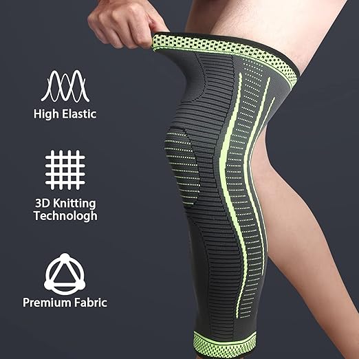 2 Pack Full Leg Compression Sleeves, Long Knee Brace Support for ACL,PCL, Meniscus Tear, Arthritis, Tendinitis, Joint Pain Relief, Men And Women (Green, Small)