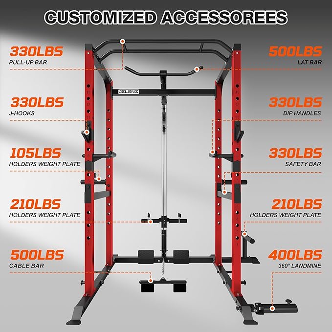 S21 Power Cage, Multi-Function Power Rack with Adjustable Cable Crossover System, 2000LBS Squat Rack for Home Gym with More Training Attachments