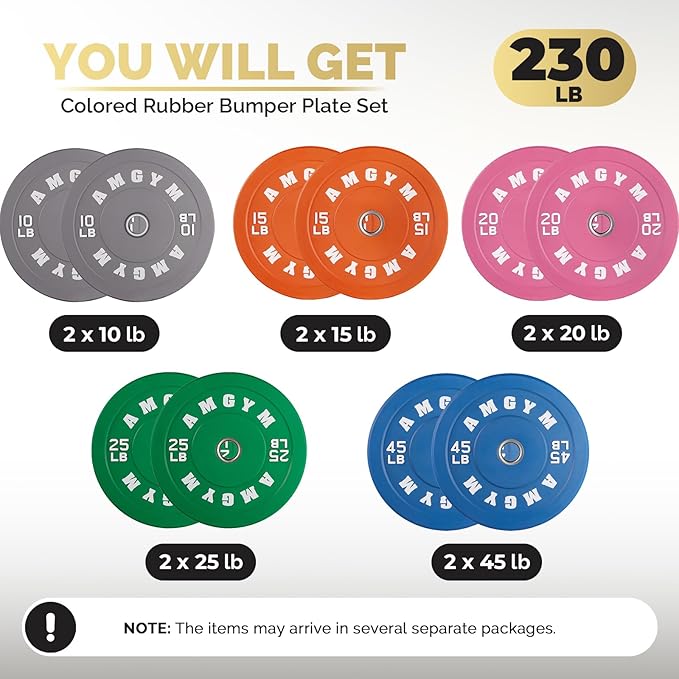 2 Inch Bumper Plates,10-500lbs,Barbell Rubber Olympic Weight Plates Set for Home Gym, Strength Training & Weight Lifting, Multiple Options Colors