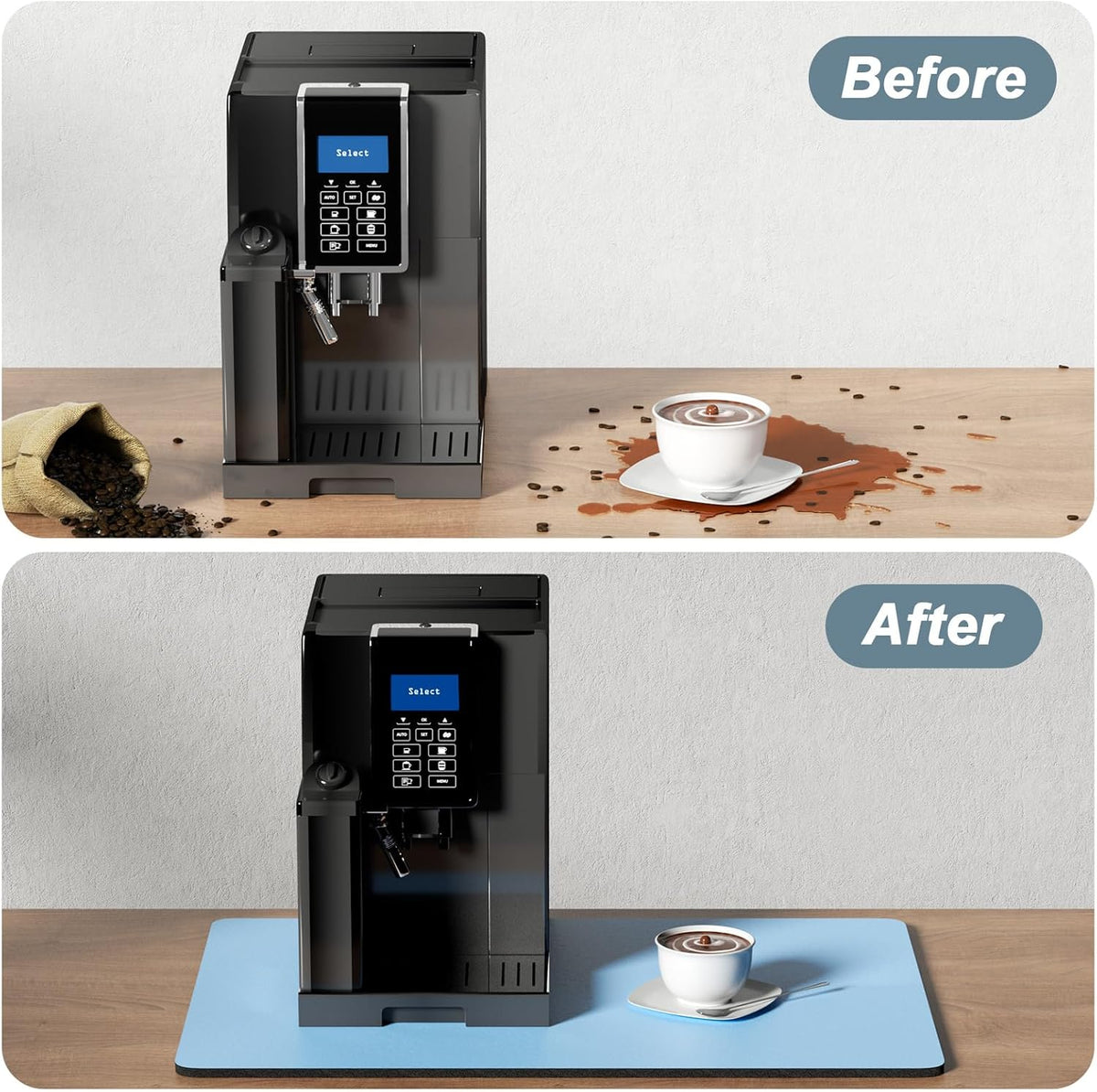Rnivvi Coffee Mat, 16" x 24" Coffee Bar Mats for Espresso Machine Station Accessories and Organizer, Hide Stain Rubber Backed Absorbent Dish Drying Pad for Kitchen Counter, Cute Bar Decor Pad, Blue