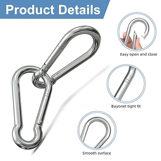 120PCS 3" Spring Snap Hook Carabiners, M8 x 3-1/8inch Heavy Duty Carabiner Clip Galvanized Steel Quick Link Snap Hook, 500LBS Holding Capacity for Swing, Hammock, Hiking, Gym, Travel Camping, Keychain