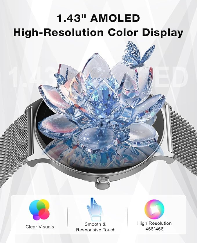 2025 Smart Watches for Women Men, 1.43" AMOLED Display Fitness Tracker with Heart Rate/SpO2/Sleep Monitor, Bluetooth Make/Answer Call, 100+ Sports Modes, IP67 Waterproof Smartwatch for Android iPhone