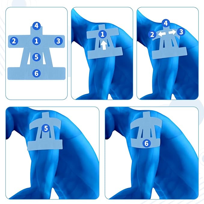 15PCS Kinesiology Tape for Shoulder, Kinesiology Tape Precut Strips for Shoulder Support Support & Stability, Waterproof Breathable Elastic Sports Shoulder Tape for Pain Relief, Athletic Tape, Blue