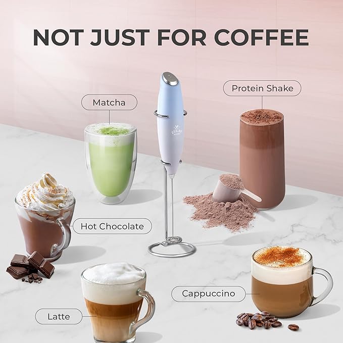 Zulay Powerful Milk Frother (4 Duracell Batteries Included) - Handheld Milk Frother Wand Drink Mixer for Coffee - Powerful Milk Foamer for Cappuccino, Frappe, Matcha & Coffee Creamer - Cloud