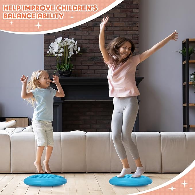 2 Pcs Inflated Wobble Cushion Balance Wiggle Seat Wobble Balance Disc Sensory Flexible Seating Stability Core Trainer with Hand Pump for Chair Adult Exercise Home Office