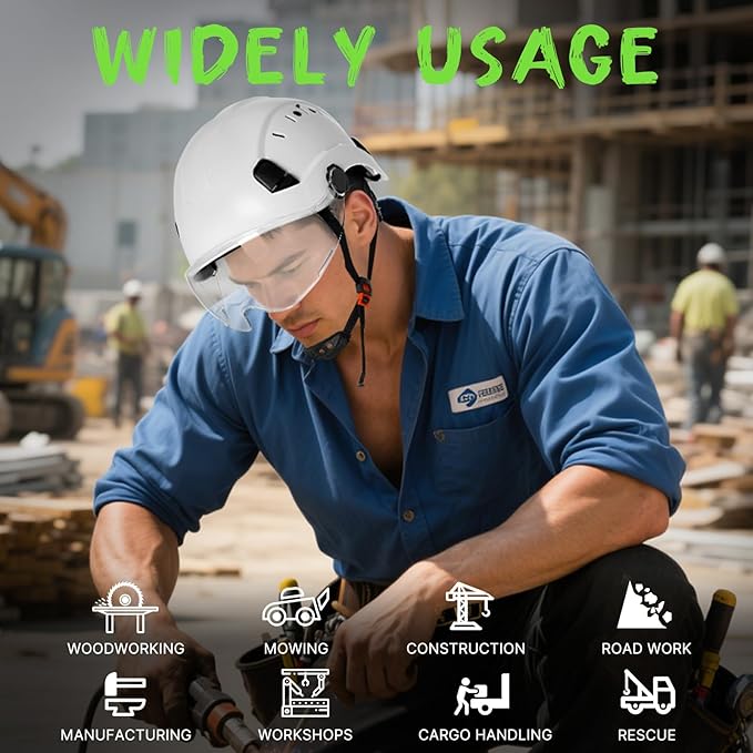 AOLAMEGS Construction Safety Hard Hat with Visor-ANSI Z89.1 OSHA Approved Construction Safety Helmet,Vented White Hard Hats with Chin Straps for Men Women Adults for Outdoor Indoor Industrial Workwear