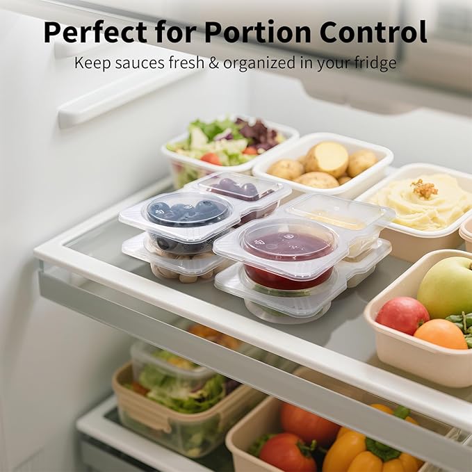 20 Sets Reusable Snack Containers with Lids & 20 Sporks – Double Compartment for Portion Control, BPA-Free Leak-Proof Dipping Containers for Meal Prep, Travel, and Outdoor Snacks (Clear)