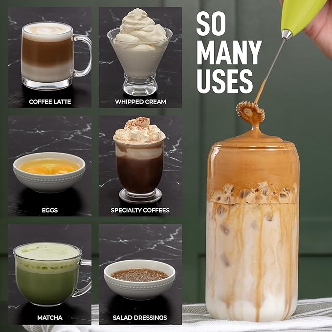 Zulay Powerful Milk Frother for Coffee with Upgraded Titanium Motor - Handheld Frother Electric Whisk, Milk Foamer, Mini Mixer & Coffee Blender Frother for Frappe, Latte, Matcha, No Stand - Lime Green