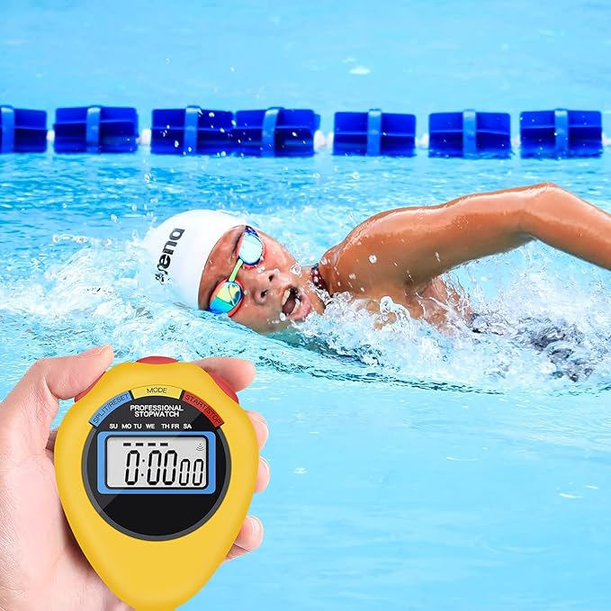 12 Pack Multi-Function Electronic Digital Sport Stopwatch Timer, Large Display with Date Time and Alarm Function,Suitable for Sports Coaches Fitness Coaches and Referees (Yellow)
