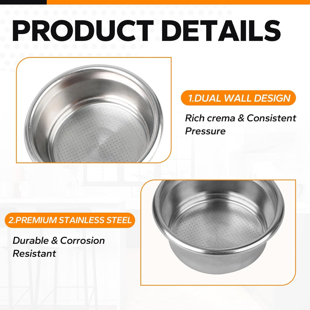 54mm Dual Wall Pressurized Basket Compatible with Breville Bambino,Barista Express, Barista Touch,Infuser, Duo-Temp Pro, Pressurized Filter Basket Replacement Part for Breville Filter, Double Shot