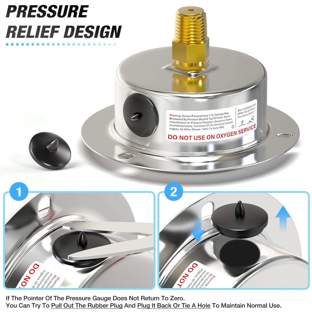 MEANLIN MEASURE 0~300Psi Liquid Filled Pressure Gauge Front Flange Panel Mount, 1/4" NPT 2.5" FACE DIAL Stainless Steel Case with Phillips Screw and Nut, +/-3-2-3%
