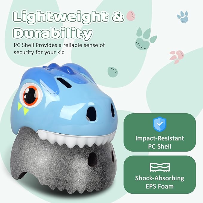 Dinosaur Bike Helmet for 1-3-5-8 Toddler Baby Kids, Lightweight Bicycle Helmet for Cycling Skateboard Roller Skate & Multi-Sports,2 Sizes for Boys and Girls
