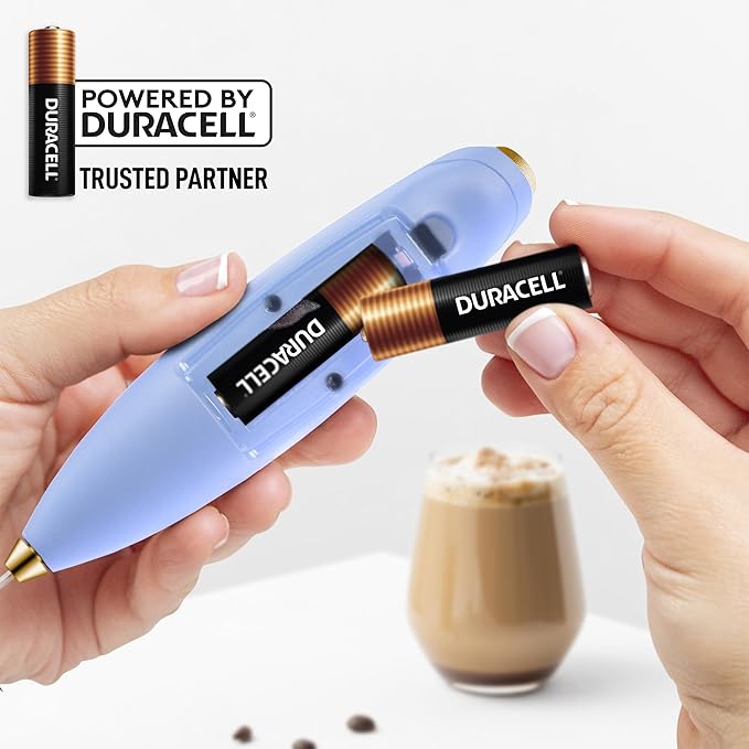 Zulay Kitchen Tornado Whisk Milk Frother with 4 AA Duracell Batteries - Triple Whisk for More Power - Handheld Coffee Frother with Stand - Drink Mixer for Lattes, Matcha & Protein Shakes